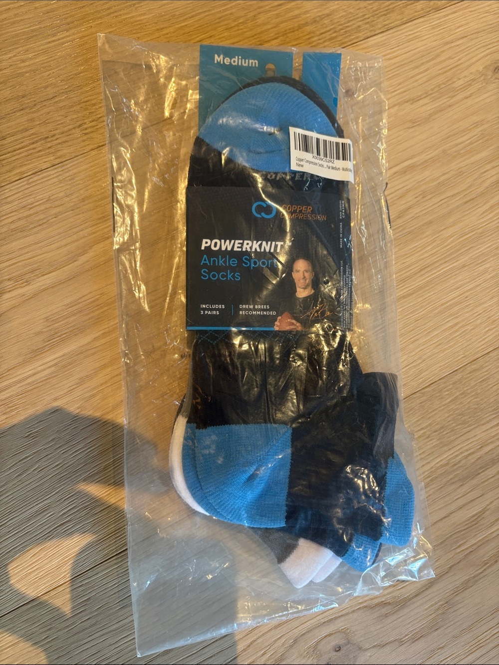 Ankle Sport Socks - 3 pack blue/ black/ white (Medium)